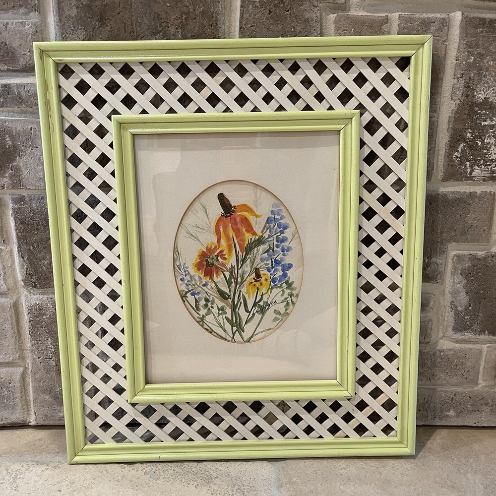 VTG Original Watercolor Painting 22.5x19.5 Inch Wild Flower Bouquet Signed Texas
